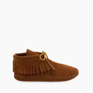 Women Classic Fringe Softsole Boot Minnetonka Moccasin Sz 9 Brown Leather Suede